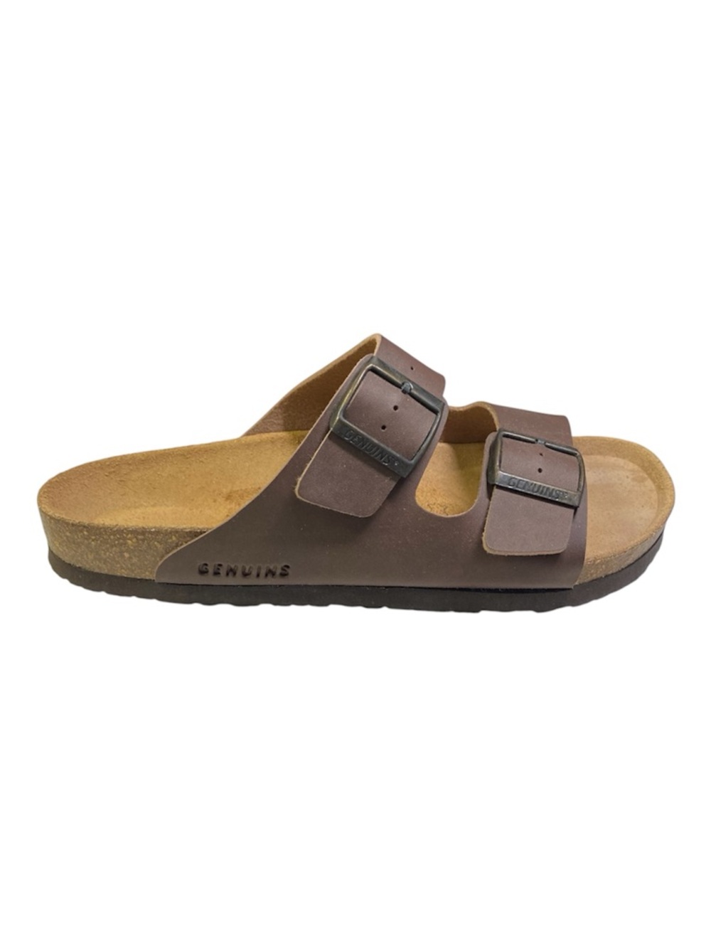New Genuins Oiled Leather Sandals Slides Size 9.5 -10 Brown Brass Buckles Boho